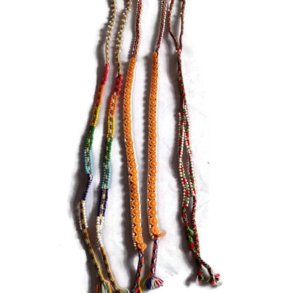 3 Handwoven Ties Decorated with Multicolor Beads